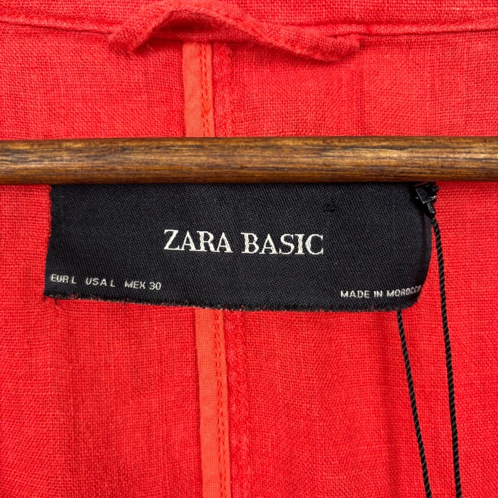 Zara Basic‎ Jacket Womens L Red Orange 100% Linen *Missing Belt* - Picture 9 of 12